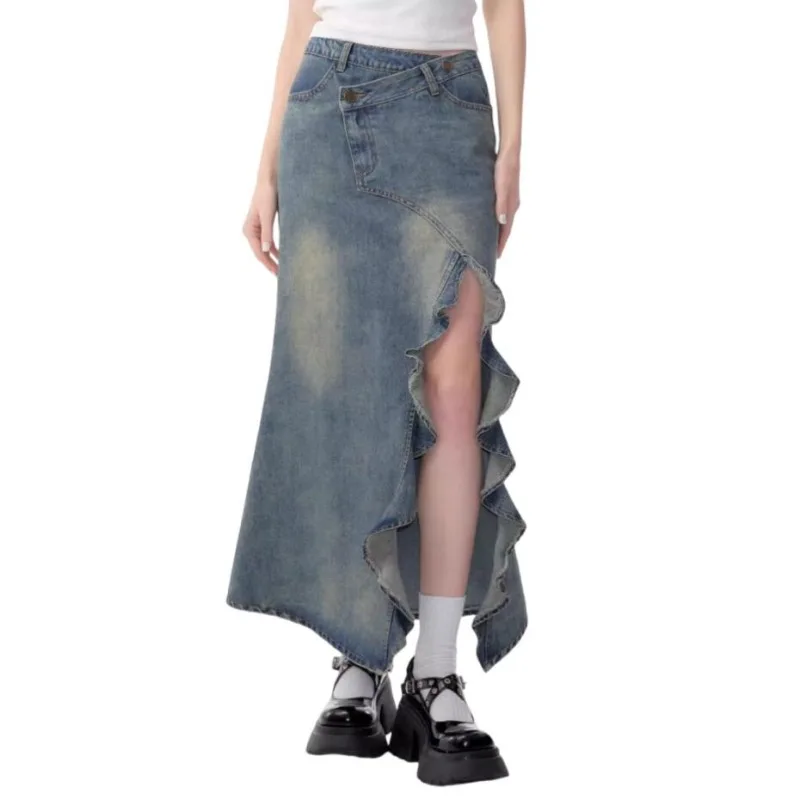 2024 Summer Irregular Ruffles Fishtail Denim Skirt Women Korean Streetwear Split Retro High Waist Mermaid Long Jeans Skirts Y2k
2024 Summer Irregular Ruffles Fishtail Denim Skirt Women Korean Streetwear Split Retro High Waist Mermaid Long Jeans Skirts Y2k