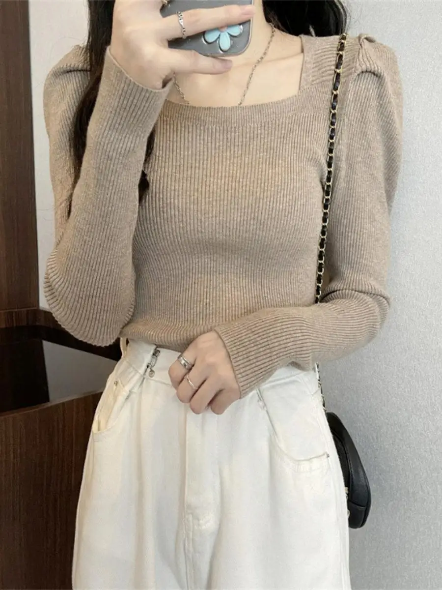 Вязаный свитер с квадратным воротником Low Ne Bubble Sve Bla Base irt Женская мода Осень Зима Новый Sle Commute S...
Вязаный свитер с квадратным воротником Low Ne Bubble Sve Bla Base irt Женская мода Осень Зима Новый Sle Commute S...