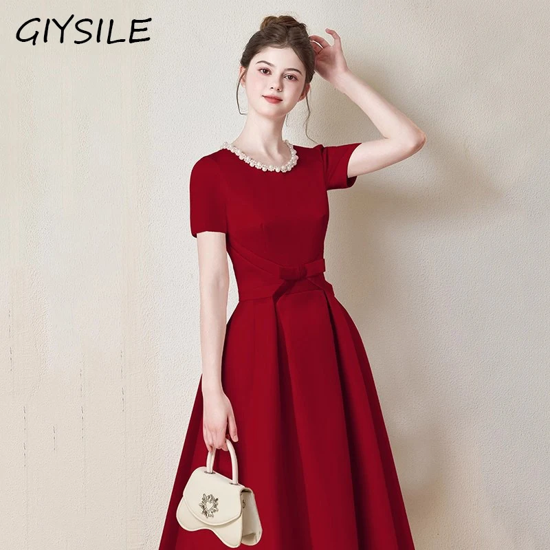 Elegant Round Neck Pearl Embellished Evening Dress A- Line Dresses with Bow Party Dresses Women Evening Vestidos De Fiesta dress
Elegant Round Neck Pearl Embellished Evening Dress A- Line Dresses with Bow Party Dresses Women Evening Vestidos De Fiesta dress