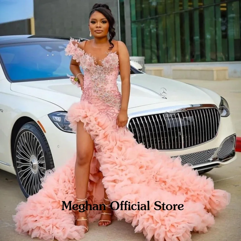 Luxury Sparkly Customized Pink Ruffles Mermaid Prom Dress For Black Girls High Slit Diamonds Crystals Beaded Birthday Party Gown
Luxury Sparkly Customized Pink Ruffles Mermaid Prom Dress For Black Girls High Slit Diamonds Crystals Beaded Birthday Party Gown