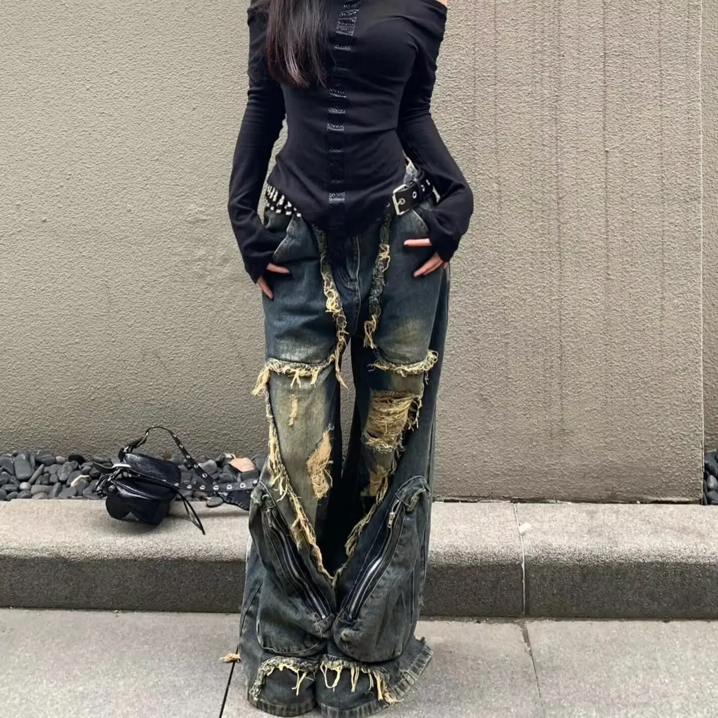 High Street Punk Y2k Tassel Ripped Baggy Jeans Women Blue Gothic Denim Trousers Safari Pants Vintage Woman Clothing Clothes
High Street Punk Y2k Tassel Ripped Baggy Jeans Women Blue Gothic Denim Trousers Safari Pants Vintage Woman Clothing Clothes