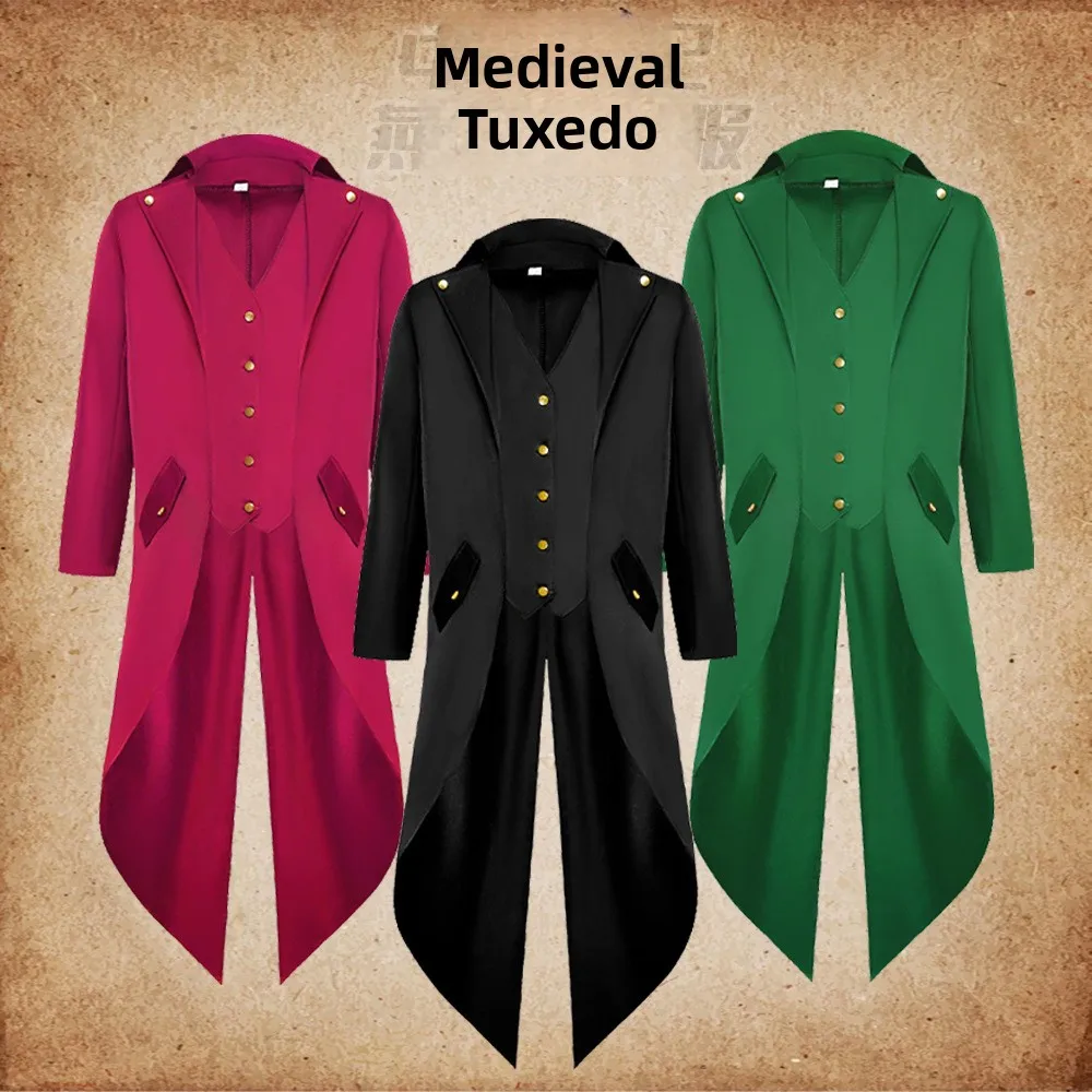 Men's Halloween Medieval Retro Costume Punk Tailcoat Stage Performance Long Coat Three-acetate Fiber 100% Autumn Fashion
Men's Halloween Medieval Retro Costume Punk Tailcoat Stage Performance Long Coat Three-acetate Fiber 100% Autumn Fashion