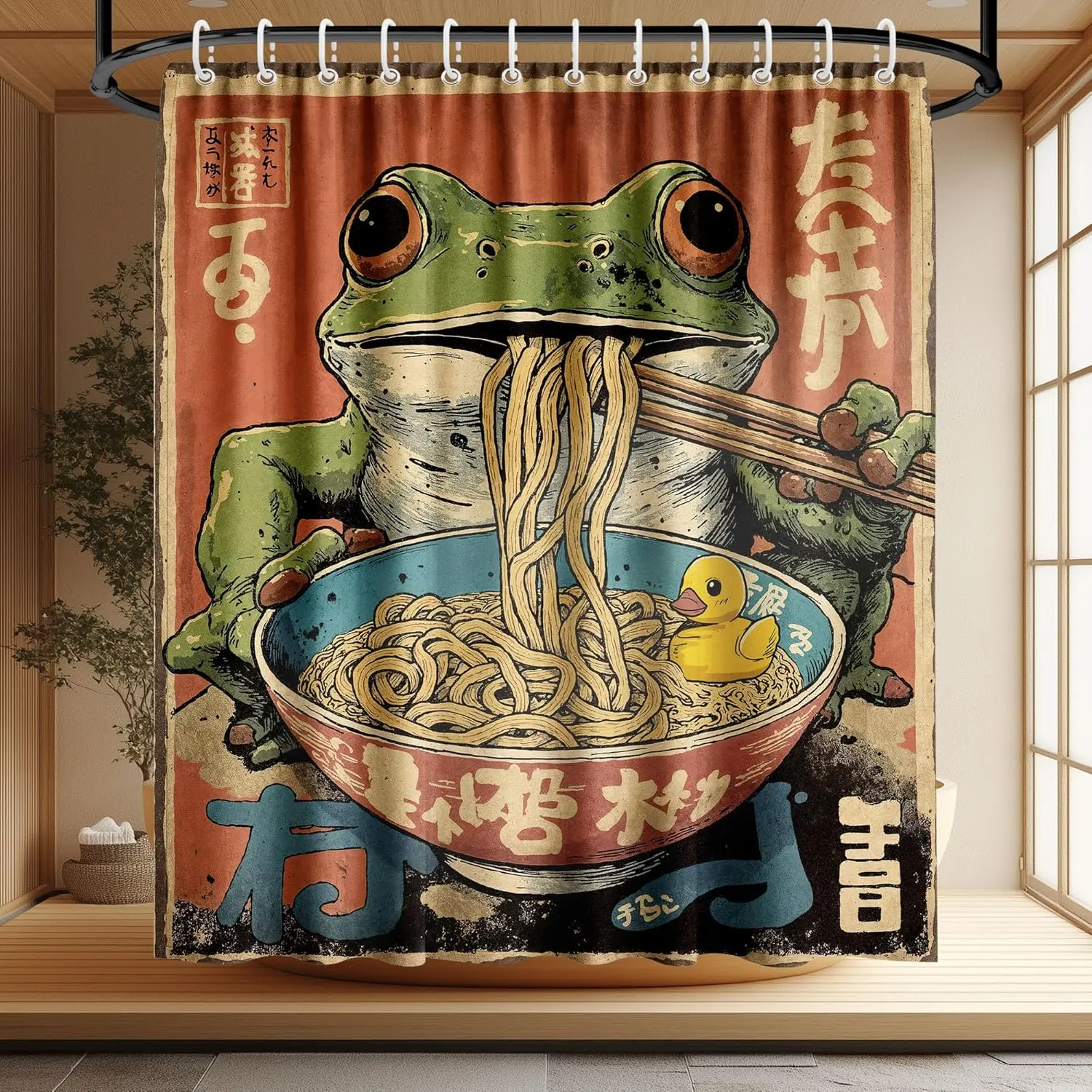 Funny Japanese Frog Eating Ramen Shower Curtain, Ukiyo-E Wave Background with Frog Taking Selfie Print Waterproof Fabric Curtain
Funny Japanese Frog Eating Ramen Shower Curtain, Ukiyo-E Wave Background with Frog Taking Selfie Print Waterproof Fabric Curtain