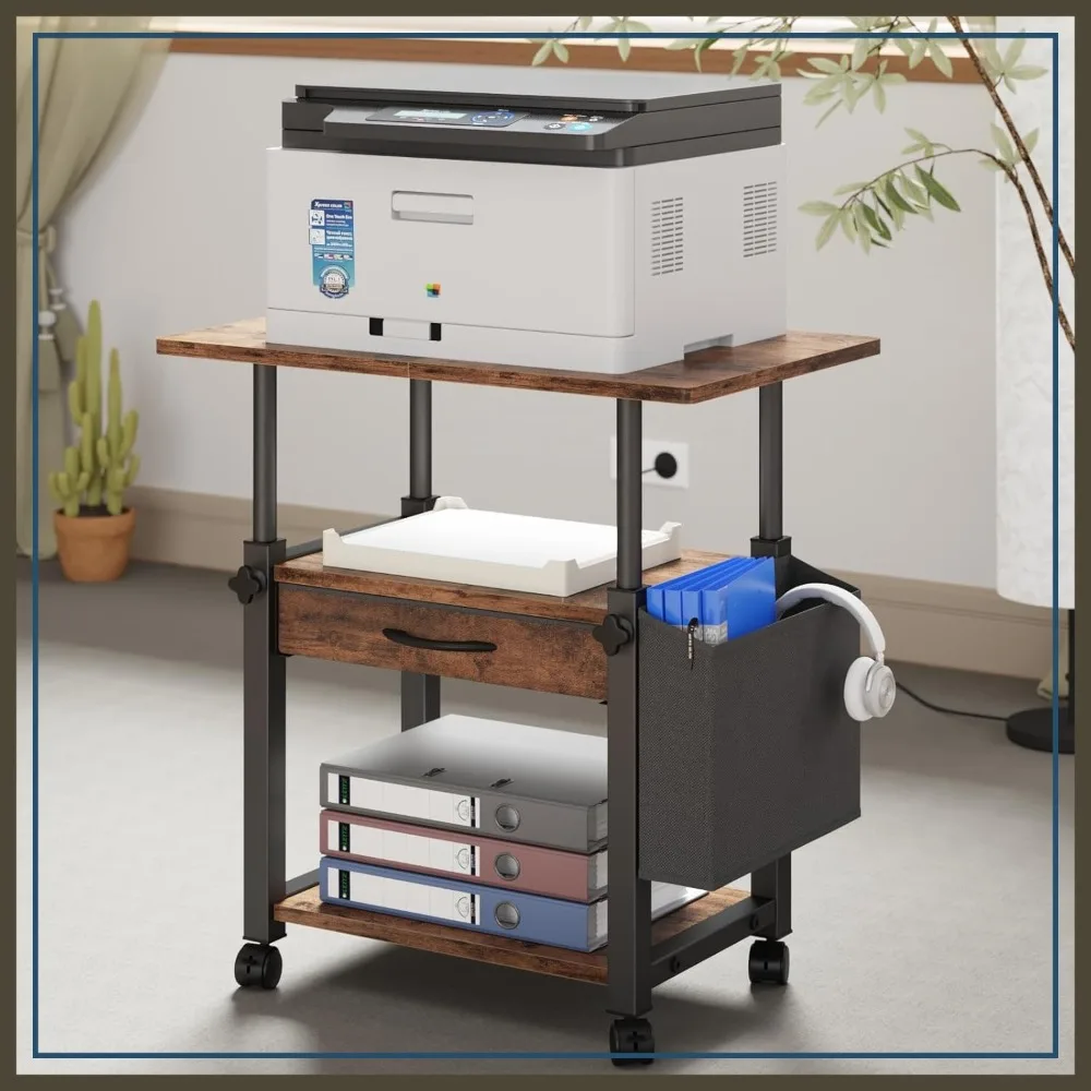 Large Printer Stand with Storage Drawer and Side Bag, 3-Tier Adjustable Table for Home Office, Fits Heat Press/Laser/3D Printer
Large Printer Stand with Storage Drawer and Side Bag, 3-Tier Adjustable Table for Home Office, Fits Heat Press/Laser/3D Printer