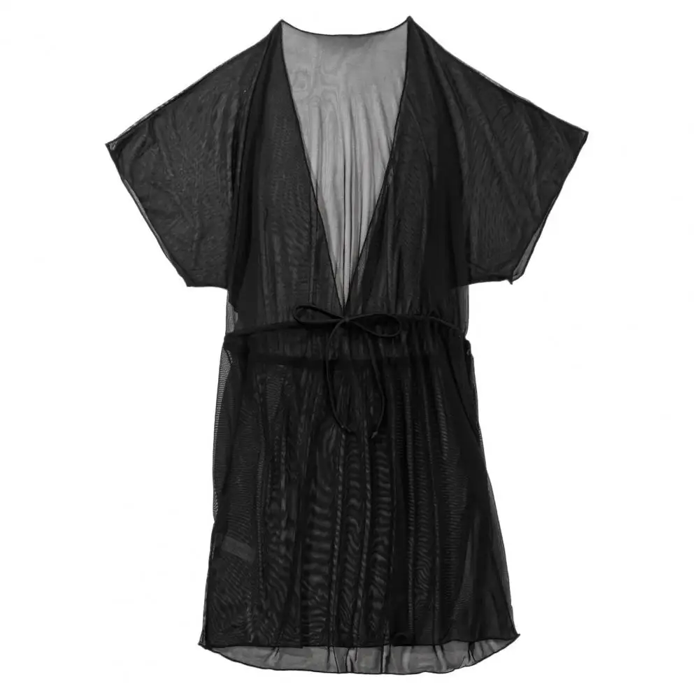 Women Short Sleeve Cover Up Stylish Mesh Beach Cover Up Dress for Women V-neck Swimsuit Cover-up with Drawstring for Summer
Women Short Sleeve Cover Up Stylish Mesh Beach Cover Up Dress for Women V-neck Swimsuit Cover-up with Drawstring for Summer