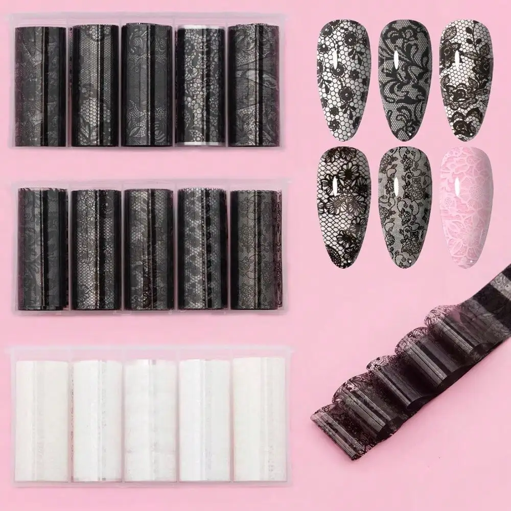 Black And White Lace Nail Foil Transfer Stickers, Flower Decals, Nail Foil Transfer Lace Stickers
Black And White Lace Nail Foil Transfer Stickers, Flower Decals, Nail Foil Transfer Lace Stickers