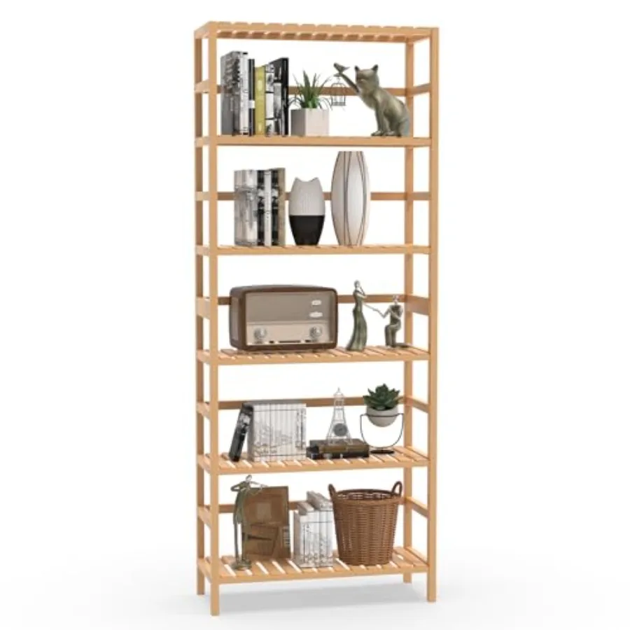 6-Tier Bamboo Shelf for Bathroom Living Room: Natural Bamboo Tall Bookcase with Adjustable Shelves Multipurpose Storage Display
6-Tier Bamboo Shelf for Bathroom Living Room: Natural Bamboo Tall Bookcase with Adjustable Shelves Multipurpose Storage Display