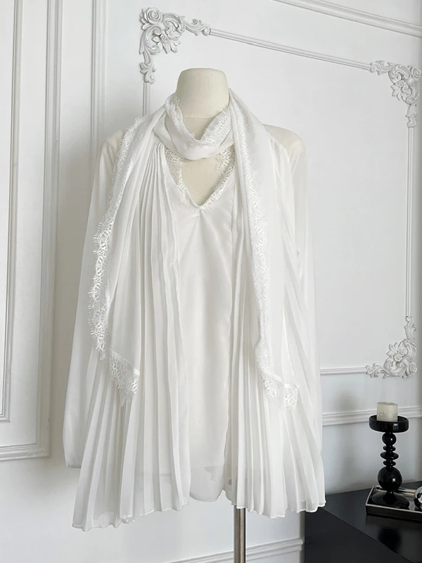 Ele White Long Sve Lace Splice Chiffon Blouse Women's New Sle Gauze Draped Faionable Sophistied Women's Top
Ele White Long Sve Lace Splice Chiffon Blouse Women's New Sle Gauze Draped Faionable Sophistied Women's Top