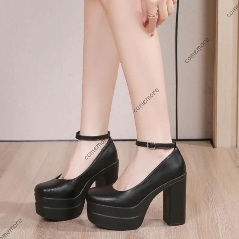 Chunky Platform Block Heel Pumps Women's Black Leather Ankle Strap Round Toe High Heels Street Style Non-Slip Thick Sole Shoes
Chunky Platform Block Heel Pumps Women's Black Leather Ankle Strap Round Toe High Heels Street Style Non-Slip Thick Sole Shoes