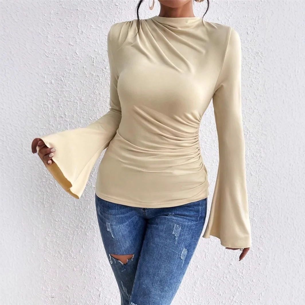 Casual Pleated Mock Neck Long Sleeve T-shirt for Women Autumn Spring Solid Color Ruched Skinny Slim Fit Blouse Top Tshirt
Casual Pleated Mock Neck Long Sleeve T-shirt for Women Autumn Spring Solid Color Ruched Skinny Slim Fit Blouse Top Tshirt