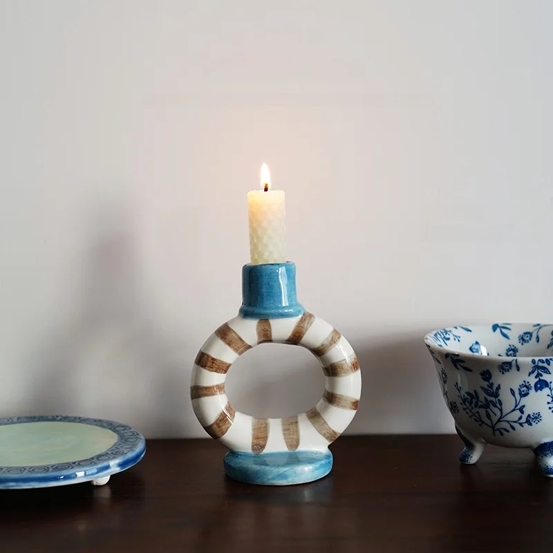Nordic Hand-Painted Stripe Creative Ceramic Candlestick Dinner Table Candlelight Supper Home Decoration
Nordic Hand-Painted Stripe Creative Ceramic Candlestick Dinner Table Candlelight Supper Home Decoration