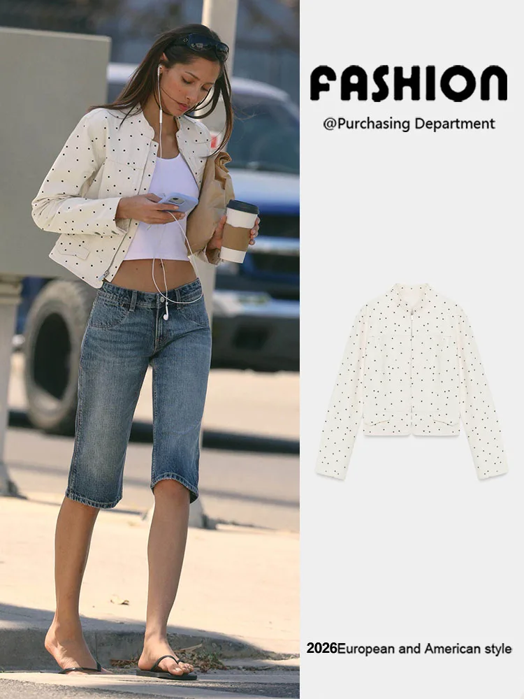 Spring New Arrival Women's Long Sleeve round Neck Polka Dot Waist-Cinching Jacket Versatile Elegant Fashion Short Outerwear
Spring New Arrival Women's Long Sleeve round Neck Polka Dot Waist-Cinching Jacket Versatile Elegant Fashion Short Outerwear