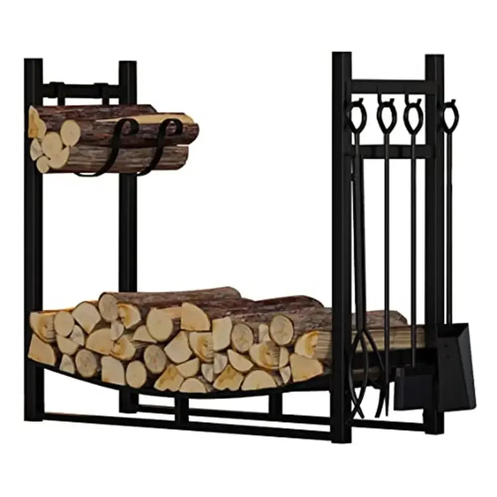 Log Rack with Kindling Holder and 4 Tools Set Black Iron Firewood Storage Organizer Shelf 34x13x30
Log Rack with Kindling Holder and 4 Tools Set Black Iron Firewood Storage Organizer Shelf 34x13x30
