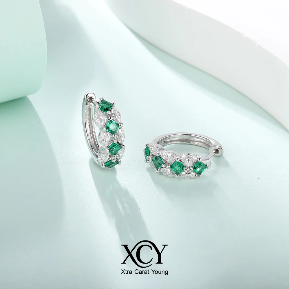 XCY 925 Sterling Silver Hoop Earrings for Women Lab Grown Emerald & Moissanite Huggie Earrings Wedding Anniversary Fine Jewelry
XCY 925 Sterling Silver Hoop Earrings for Women Lab Grown Emerald & Moissanite Huggie Earrings Wedding Anniversary Fine Jewelry