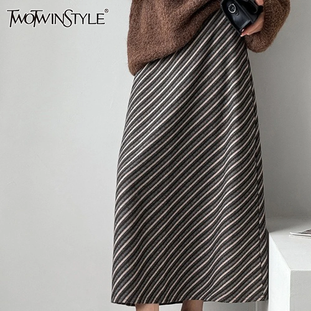 TWOTWINSTYLE Solid Spliced Striped Elegant Skirt Female High Waist Loose Vintage Korean Women's Long Skirts Autumn New Fashion
TWOTWINSTYLE Solid Spliced Striped Elegant Skirt Female High Waist Loose Vintage Korean Women's Long Skirts Autumn New Fashion