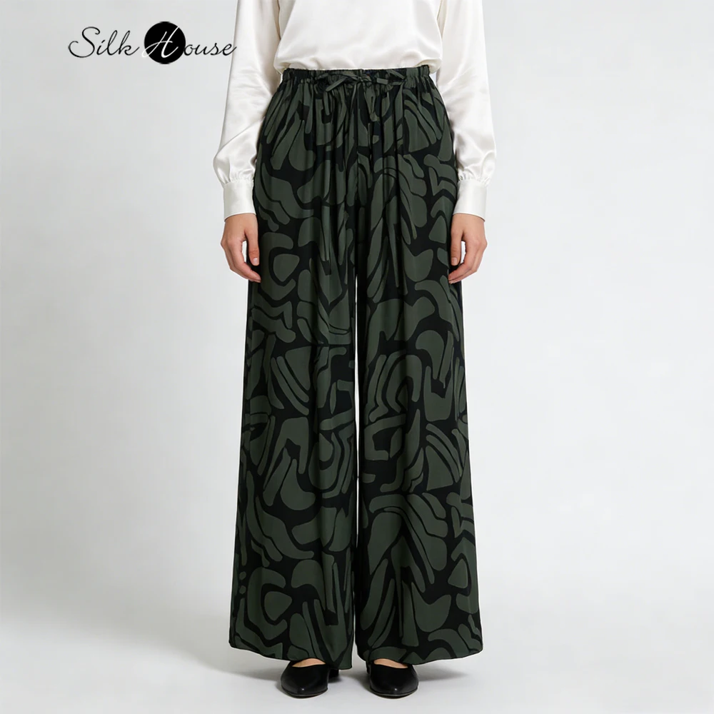 Women's Casual Summer New 100%Natural Mulberry Silk 04 Crepe De Chine Olive Green Geometric Printed Elastic Waist Wide Leg Pants
Women's Casual Summer New 100%Natural Mulberry Silk 04 Crepe De Chine Olive Green Geometric Printed Elastic Waist Wide Leg Pants