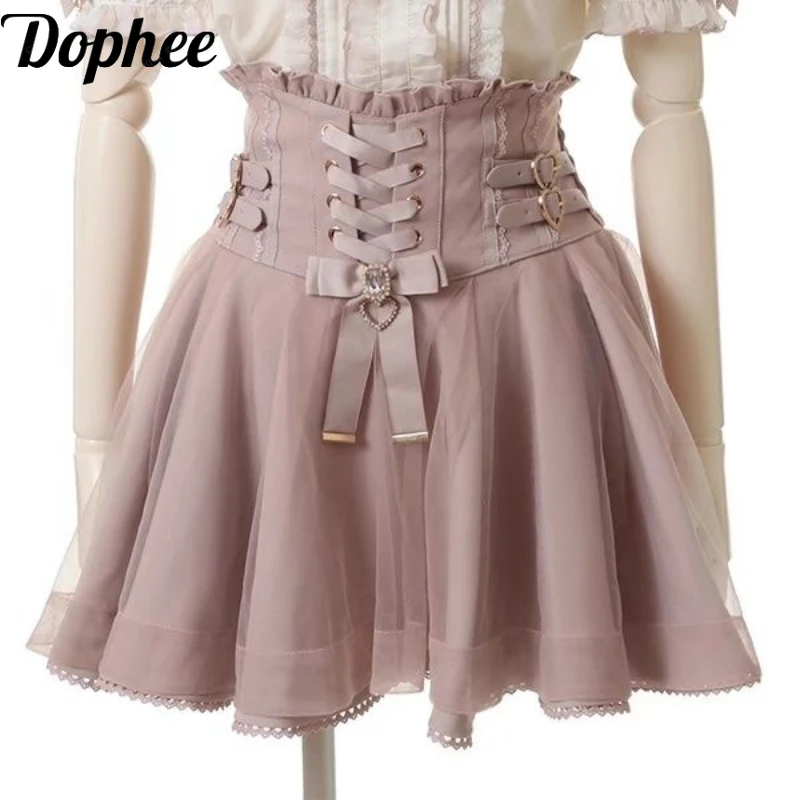 Dophee New Japan Style High Waist A-line Skirt Cute Double Love Leather Buckle Pendant Diamonds Bow Women's Short Skirt Lolita
Dophee New Japan Style High Waist A-line Skirt Cute Double Love Leather Buckle Pendant Diamonds Bow Women's Short Skirt Lolita
