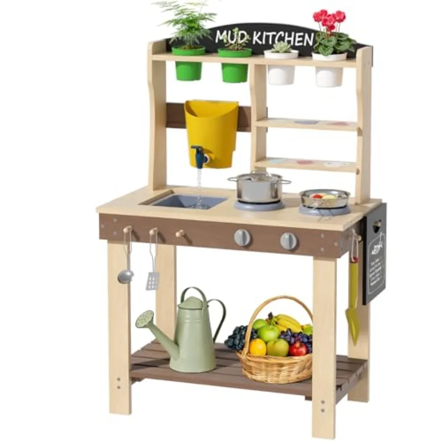 Outdoor mud kitchen for kids aged 3+ brown wooden play kitchen with sink faucet storage and accessories for pretend outdoor pla
Outdoor mud kitchen for kids aged 3+ brown wooden play kitchen with sink faucet storage and accessories for pretend outdoor pla