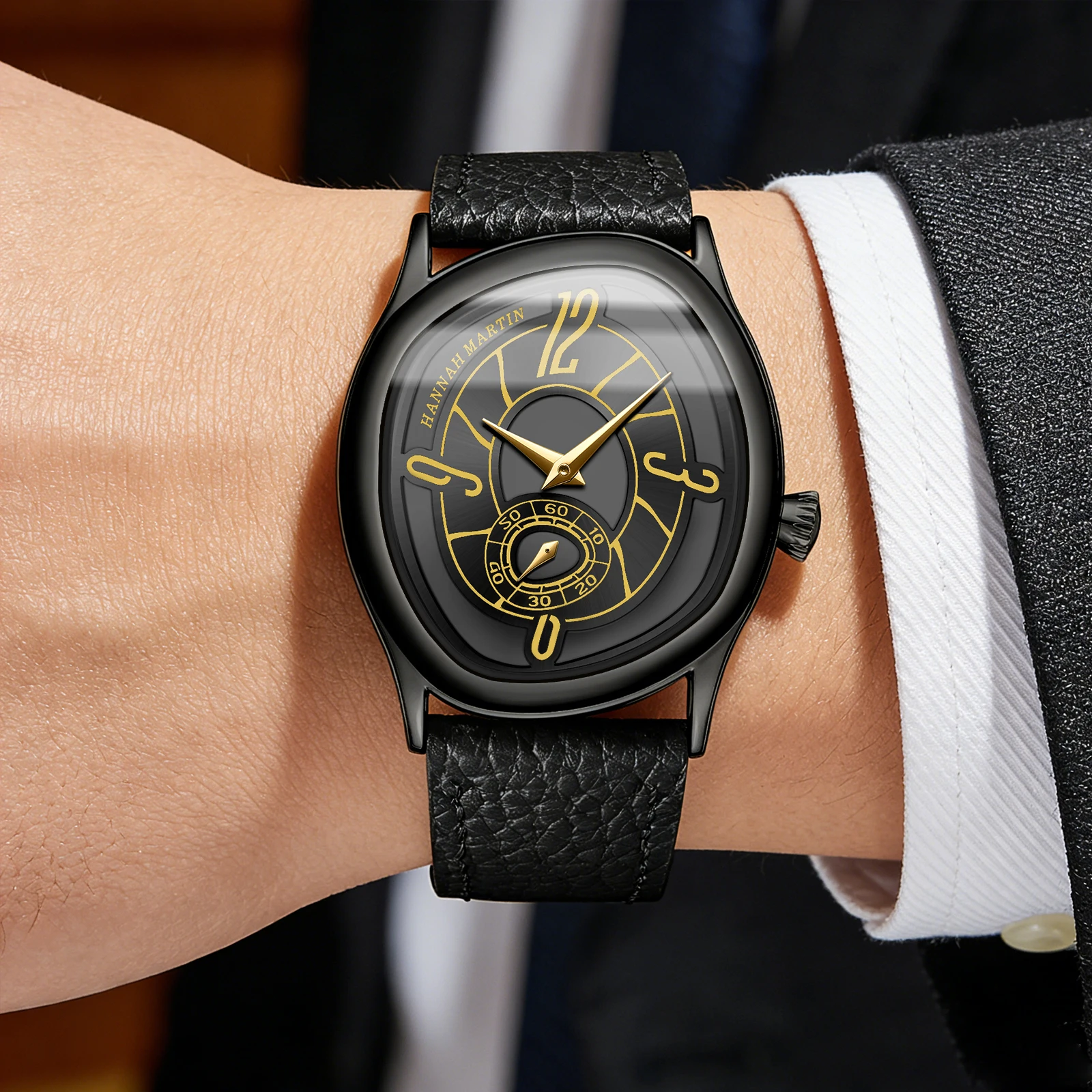 HANNAH MARTIN Black Man Watch Creative Leather High-end Atmospheric High-end quality 40mm Dreamy Geometric Case Watch Men Clock
HANNAH MARTIN Black Man Watch Creative Leather High-end Atmospheric High-end quality 40mm Dreamy Geometric Case Watch Men Clock