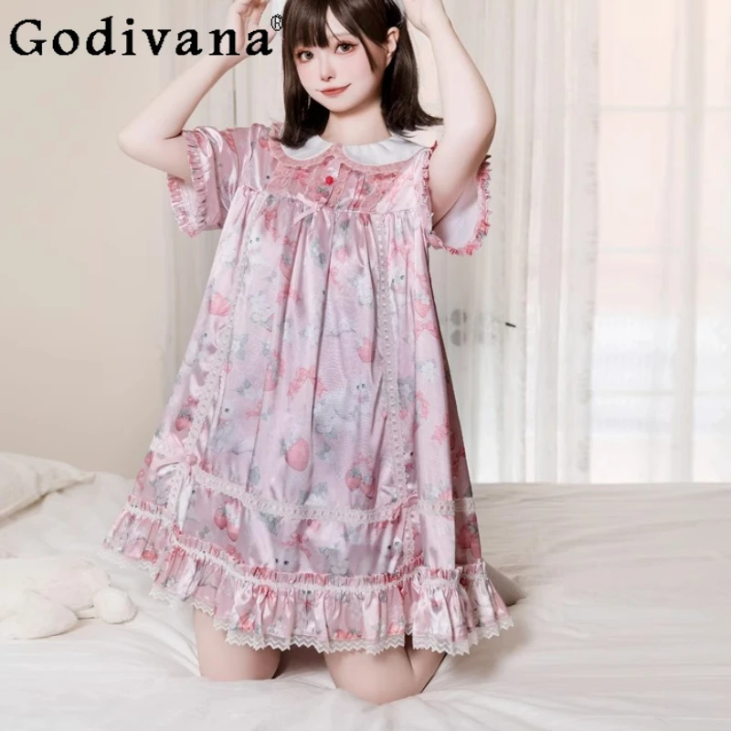 Lolita Print Cute Peter Pan Collar Elegant Lace Pajamas Summer Girls Heavy Industry Short Sleeves A-line Loose Sweet Loungewear
Lolita Print Cute Peter Pan Collar Elegant Lace Pajamas Summer Girls Heavy Industry Short Sleeves A-line Loose Sweet Loungewear