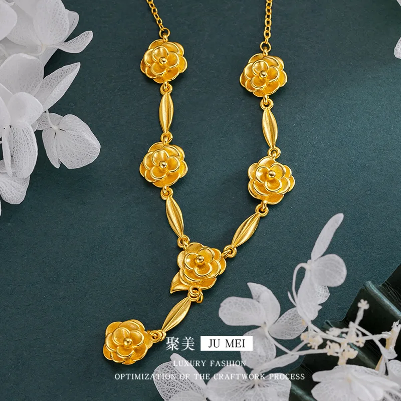 Luxury 24K 9999 Pure Gold real gold Women's Camellia Chain Necklace Light Luxury
Luxury 24K 9999 Pure Gold real gold Women's Camellia Chain Necklace Light Luxury