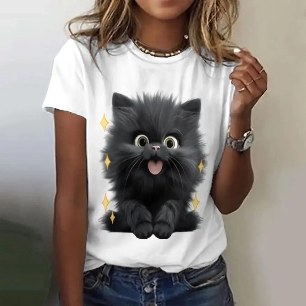 Kawaii Black Cat Print Women's T-shirts Holiday Casual Short Sleeves T shirt Summer Loose Women Clothing Tops Animal Pullover
Kawaii Black Cat Print Women's T-shirts Holiday Casual Short Sleeves T shirt Summer Loose Women Clothing Tops Animal Pullover
