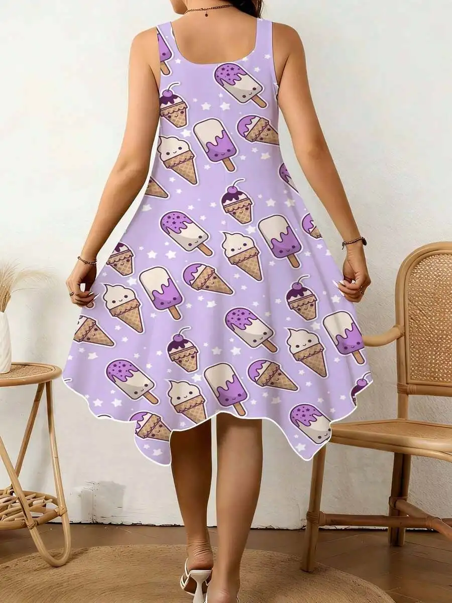 Women V Neck Irregular Hem Dress With Ice Cream And Stars Print Summer Casual Beach Wear
Women V Neck Irregular Hem Dress With Ice Cream And Stars Print Summer Casual Beach Wear