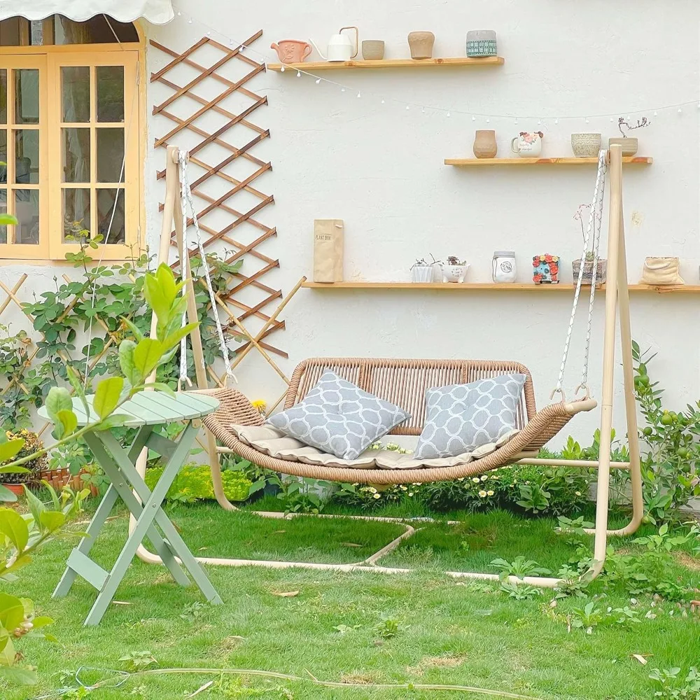 2 Seat Cloud Swing Chair, with Stand Patio Wicker Bench Glider Loveseat Hanging Swinging, for Indoor Outside Backyard Garden
2 Seat Cloud Swing Chair, with Stand Patio Wicker Bench Glider Loveseat Hanging Swinging, for Indoor Outside Backyard Garden