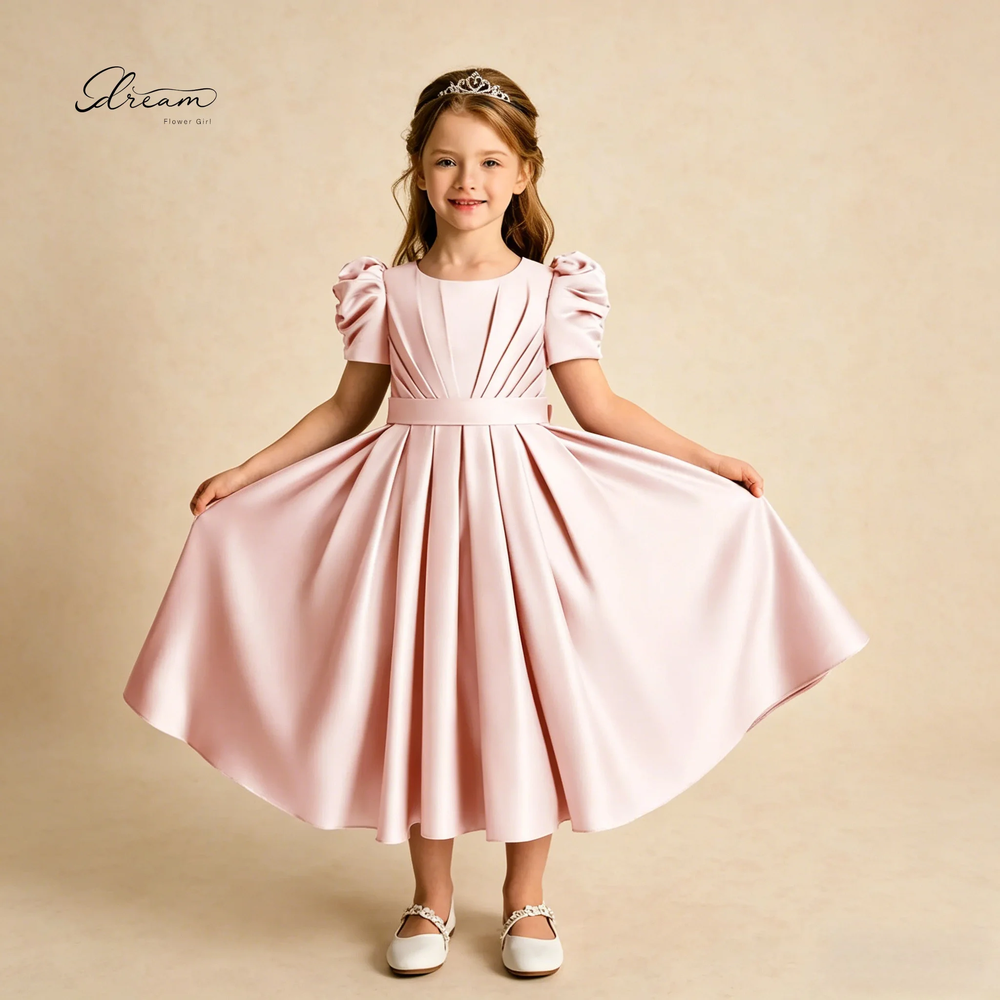 Pink Satin Flower Girl Dress O-Neck Puff Sleeve Pleated Princess Gown for Wedding Birthday Party Kids Formal Pageant Dress
Pink Satin Flower Girl Dress O-Neck Puff Sleeve Pleated Princess Gown for Wedding Birthday Party Kids Formal Pageant Dress