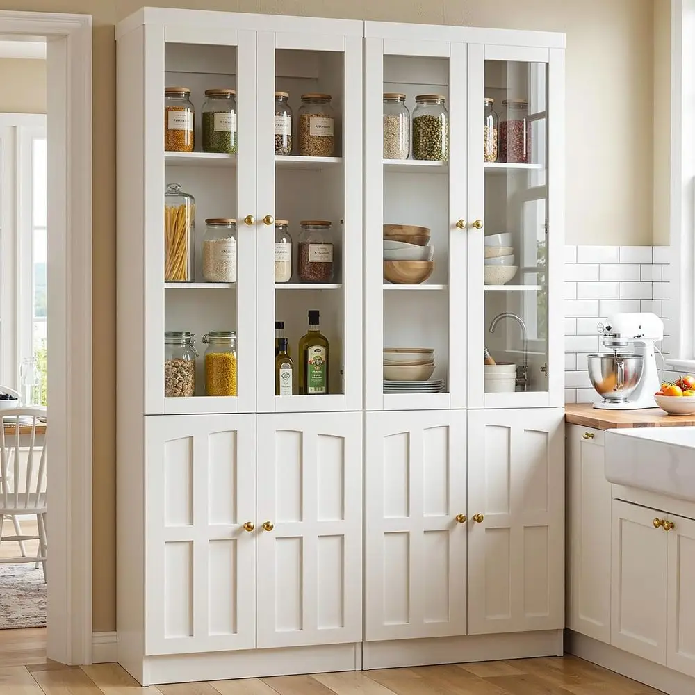 Set of 2 White 80 Tall Kitchen Pantry Cabinets with Glass Doors and Adjustable Shelves for Home Storage
Set of 2 White 80 Tall Kitchen Pantry Cabinets with Glass Doors and Adjustable Shelves for Home Storage
