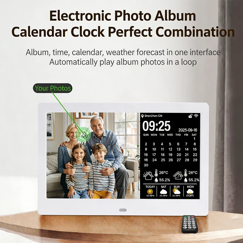 7inch 10 inch WiFi Calendar Photo Frame Dementia Clock Time Date Weather Forecast Smart Desktop Clock
7inch 10 inch WiFi Calendar Photo Frame Dementia Clock Time Date Weather Forecast Smart Desktop Clock