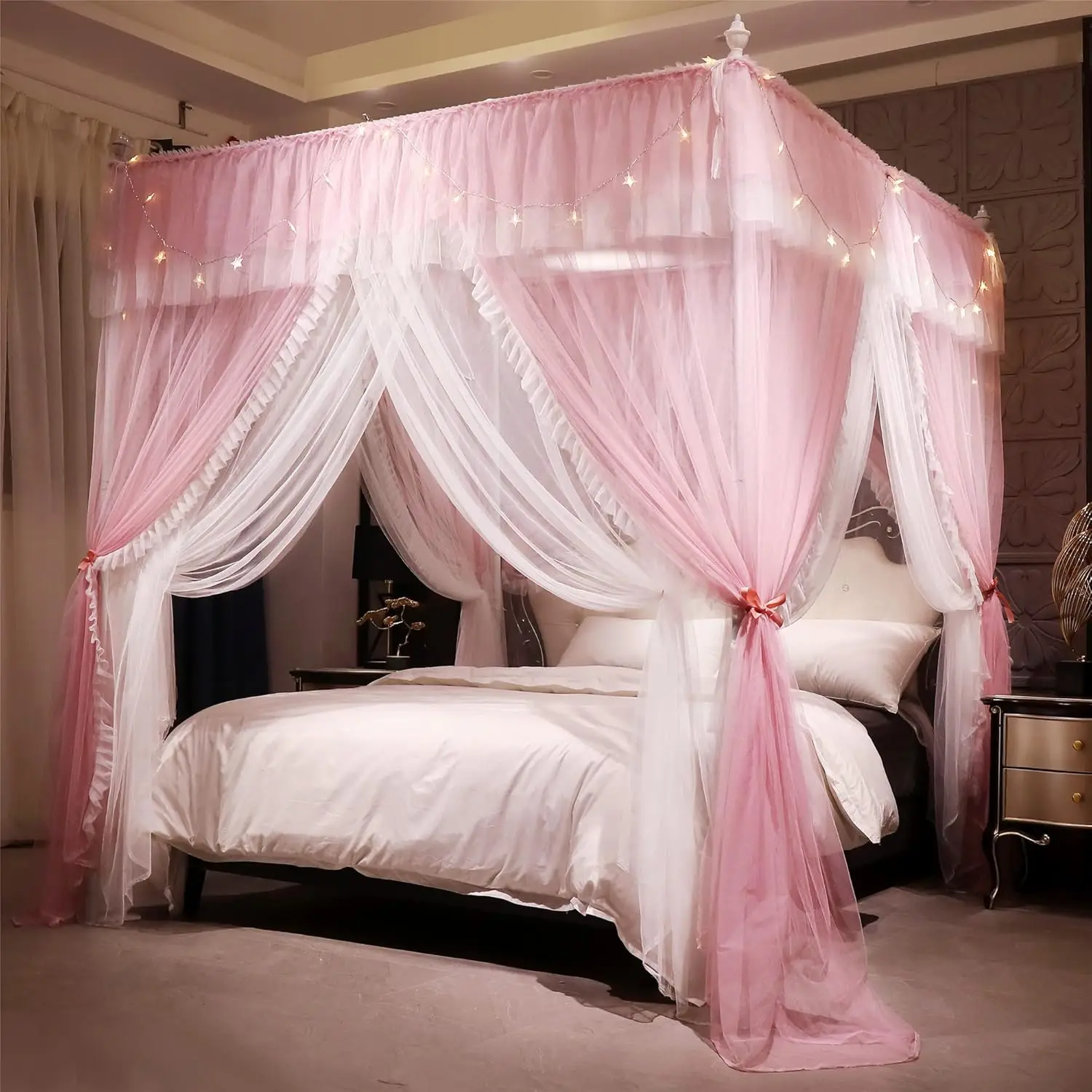 Double Layer Princess Bed Canopy with Ruffle Design - Pink/White, 53"W x 78"L x 82"H, Mosquito Net for Girls Room Decoration
Double Layer Princess Bed Canopy with Ruffle Design - Pink/White, 53"W x 78"L x 82"H, Mosquito Net for Girls Room Decoration