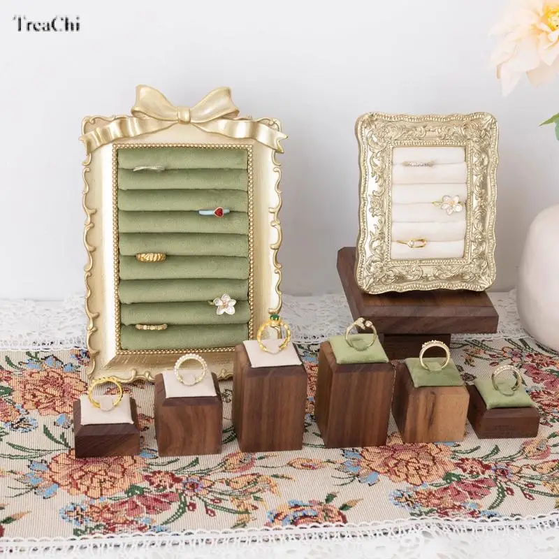 Vintage Gold Standing Ring Display Stand Walnut Ring Holder and Velvet Lining Available In Multiple Colors
Vintage Gold Standing Ring Display Stand Walnut Ring Holder and Velvet Lining Available In Multiple Colors