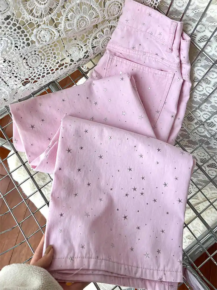 Oversized Pink Printting Jeans Women Spring/Summer New High Waist Loose Star Print Wide Leg Pants Fashion Niche Denim Trousers
Oversized Pink Printting Jeans Women Spring/Summer New High Waist Loose Star Print Wide Leg Pants Fashion Niche Denim Trousers