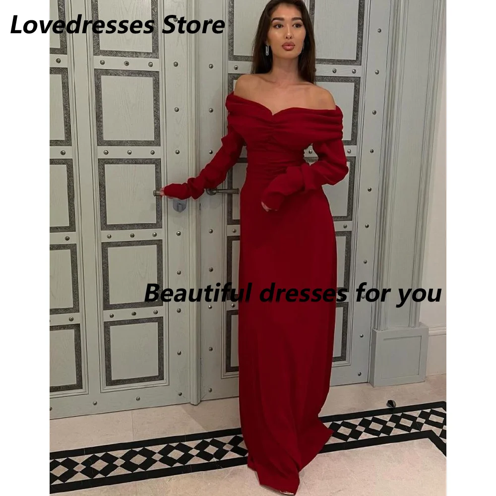 Red Evening Dresses for Women Sexy Off Shoulder Mermaid Floor Length Prom Gown Long Sleeves Arabian Formal Dresses Customized
Red Evening Dresses for Women Sexy Off Shoulder Mermaid Floor Length Prom Gown Long Sleeves Arabian Formal Dresses Customized