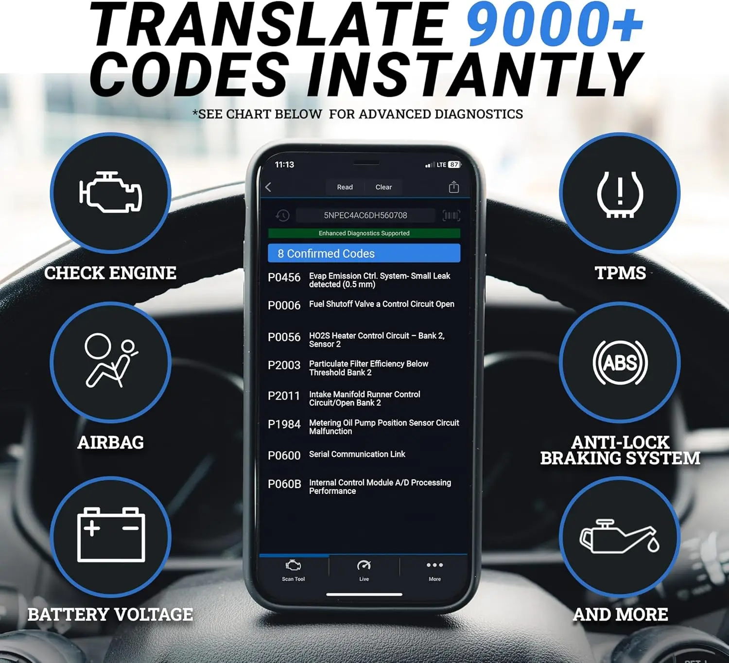 Bluetooth Pro OBDII Scan Tool for iPhone & Android No Subscription Fee OBD2 Car Scanner and Code Reader - Diagnose Check Engine 
Bluetooth Pro OBDII Scan Tool for iPhone & Android No Subscription Fee OBD2 Car Scanner and Code Reader - Diagnose Check Engine