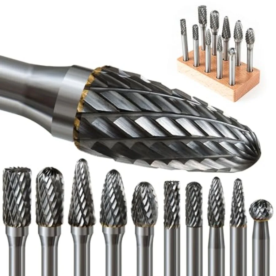 10 Pcs Carbide Burr Set 1/4 Shank w/Big Beech Holder Die Grinder Bits Drill Bits Grinding Bits for Metal Rotary Tool Attachment
10 Pcs Carbide Burr Set 1/4 Shank w/Big Beech Holder Die Grinder Bits Drill Bits Grinding Bits for Metal Rotary Tool Attachment