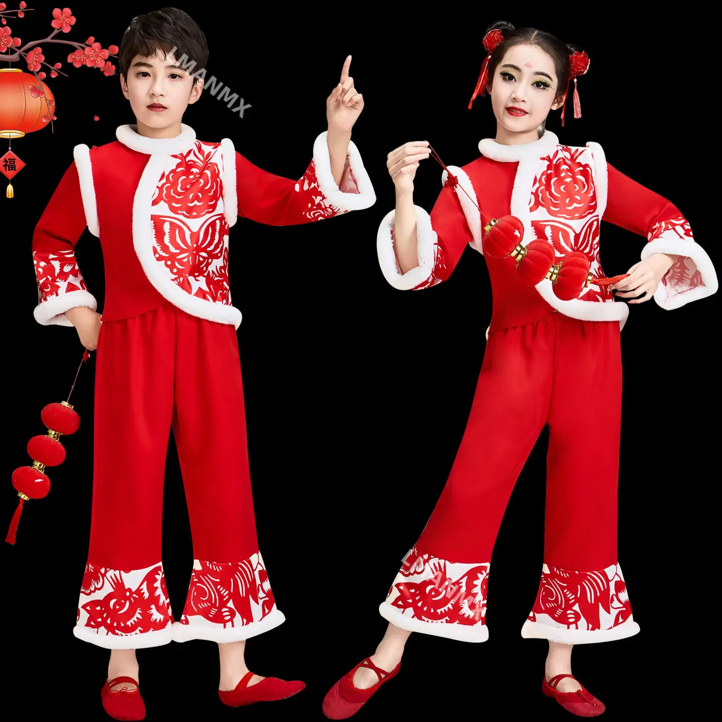 Children's festive yangko performance costume, ethnic fan dance, red festive drumming costume
Children's festive yangko performance costume, ethnic fan dance, red festive drumming costume