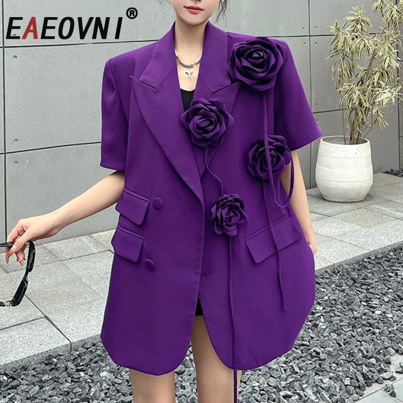 EAEOVNI Summer 3D Floral Spliced Suit Blazer Women Short Sleeve Button Solid Color Loose Jacket Coat 2025 New Clothing 1A1616
EAEOVNI Summer 3D Floral Spliced Suit Blazer Women Short Sleeve Button Solid Color Loose Jacket Coat 2025 New Clothing 1A1616