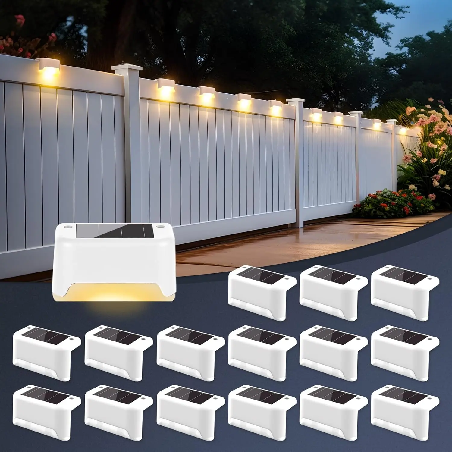 16 Pack Solar Step Lights for Outdoor Stairs, Deck, Fence, Patio & Yard - Warm White LED, Waterproof, Auto On/Off
16 Pack Solar Step Lights for Outdoor Stairs, Deck, Fence, Patio & Yard - Warm White LED, Waterproof, Auto On/Off