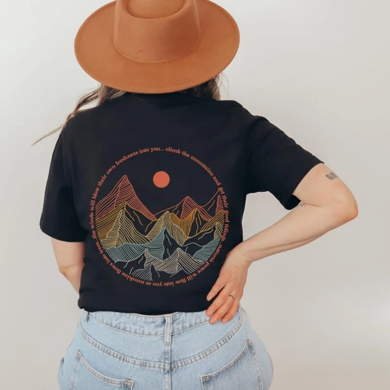 Travel Shirt with Back Print Mountains Nature T-Shirt Aesthetic Gift for Nature Lovers Fair Vegan Oversized Organic Cotton Tees
Travel Shirt with Back Print Mountains Nature T-Shirt Aesthetic Gift for Nature Lovers Fair Vegan Oversized Organic Cotton Tees