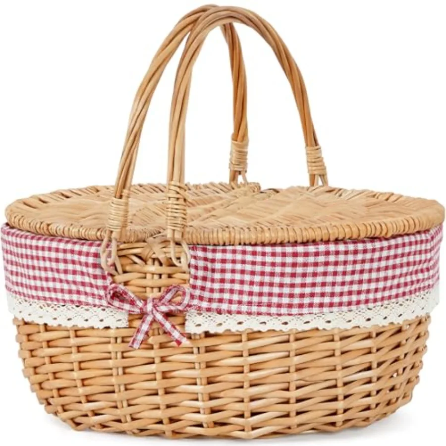 Wicker Picnic Basket with Lid and Handle - Hand-Woven Basket with Removable Liner for Picnic, Camping, Easter, Halloween, Thank
Wicker Picnic Basket with Lid and Handle - Hand-Woven Basket with Removable Liner for Picnic, Camping, Easter, Halloween, Thank