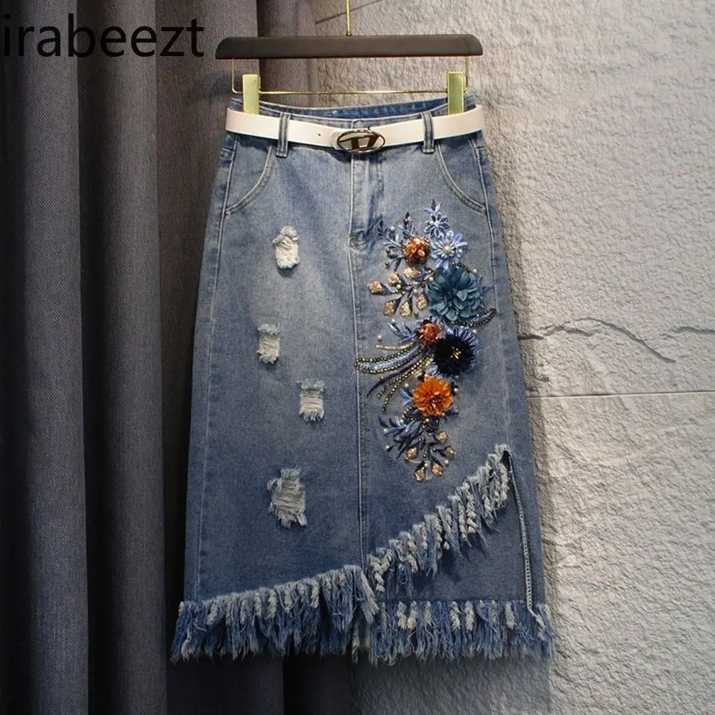 Women's 2025 Spring Summer Denim Midi Skirt Floral Embroidery Fringe Hem Asymmetrical Raw Edge Straight High Waist A-Line Skirt
Women's 2025 Spring Summer Denim Midi Skirt Floral Embroidery Fringe Hem Asymmetrical Raw Edge Straight High Waist A-Line Skirt
