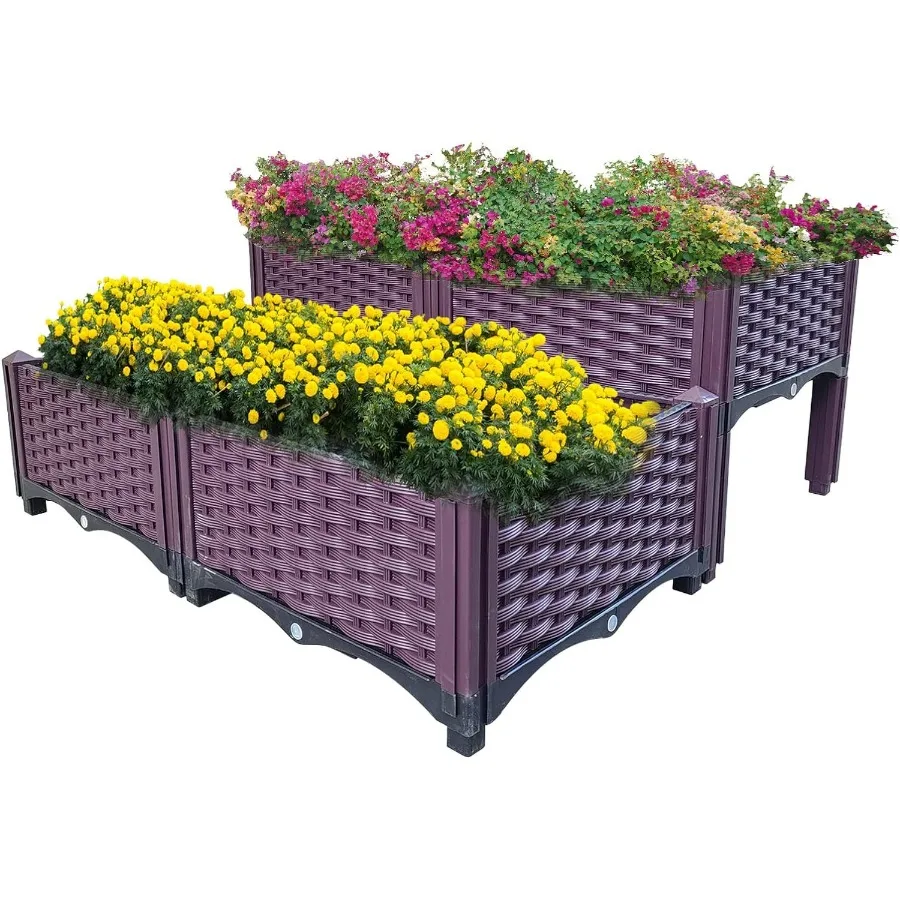 Outdoor indoor plastic raised garden bed kit: 4-piece elevated planter boxes in black, durable UV-resistant polypropylene for v
Outdoor indoor plastic raised garden bed kit: 4-piece elevated planter boxes in black, durable UV-resistant polypropylene for v
