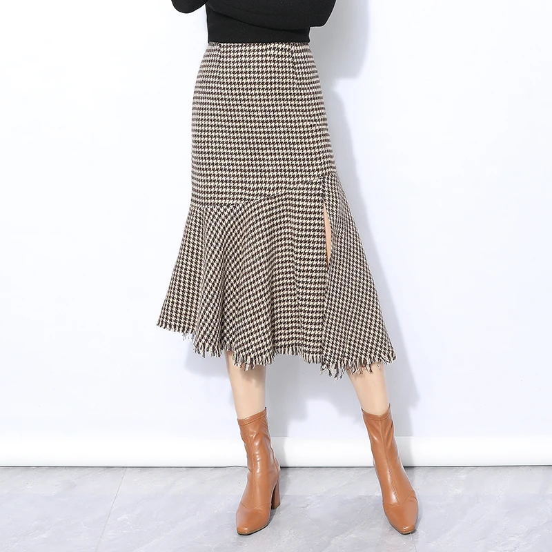 Юбка-миди с высокой талией в клетку, асимметричная, с бахромой, шерстяная, на запах, для женщин, осень-зима
Юбка-миди с высокой талией в клетку, асимметричная, с бахромой, шерстяная, на запах, для женщин, осень-зима