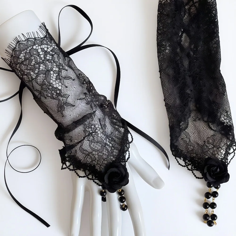 Lolita Mesh Lace Fingerless Gloves Women Gothic Arm Sleeves with flower Chain Tulle Short Bridal Prom Gloves Victorian Accessory
Lolita Mesh Lace Fingerless Gloves Women Gothic Arm Sleeves with flower Chain Tulle Short Bridal Prom Gloves Victorian Accessory