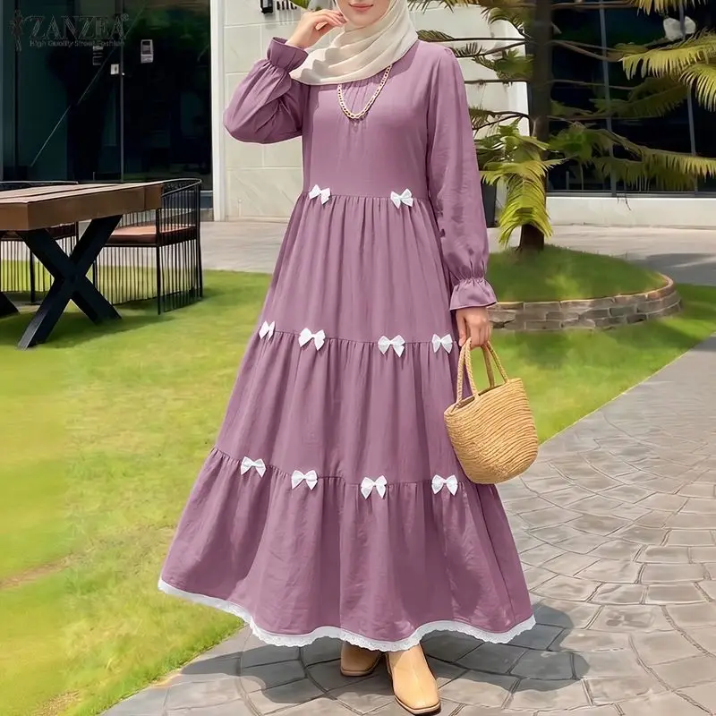 Elegant Muslim Dresses 2026 ZANZEA Ramadan Abaya Women Elegant O Neck Long Sleeve Bows Sundress Dubai Robe Femme Hijab Vestidos
Elegant Muslim Dresses 2026 ZANZEA Ramadan Abaya Women Elegant O Neck Long Sleeve Bows Sundress Dubai Robe Femme Hijab Vestidos