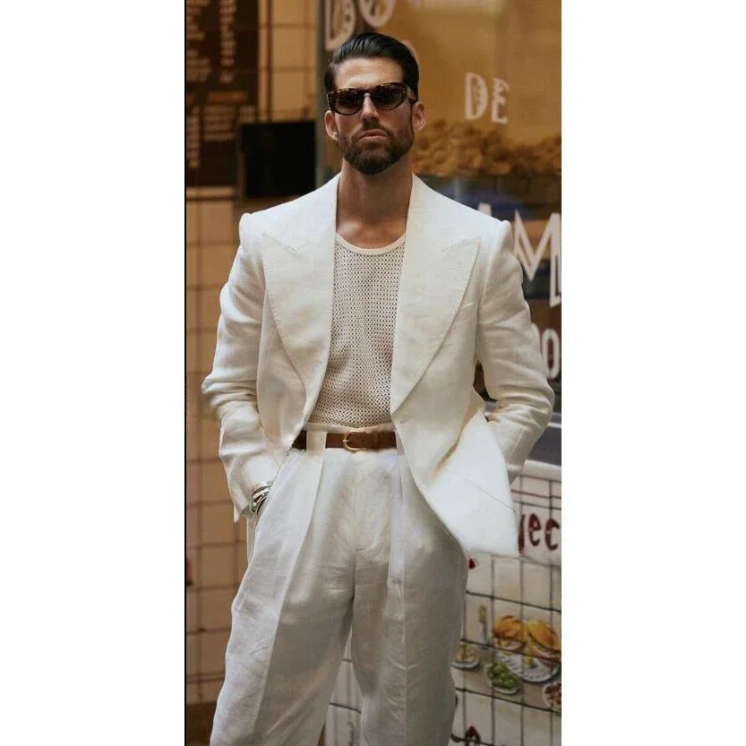 Chic Linen Men Suits 2 Piece Fashion Peak Lapel Wedding Groom Best Man Tuxedos Prom Party Slim Smart Casual Costume Homme
Chic Linen Men Suits 2 Piece Fashion Peak Lapel Wedding Groom Best Man Tuxedos Prom Party Slim Smart Casual Costume Homme