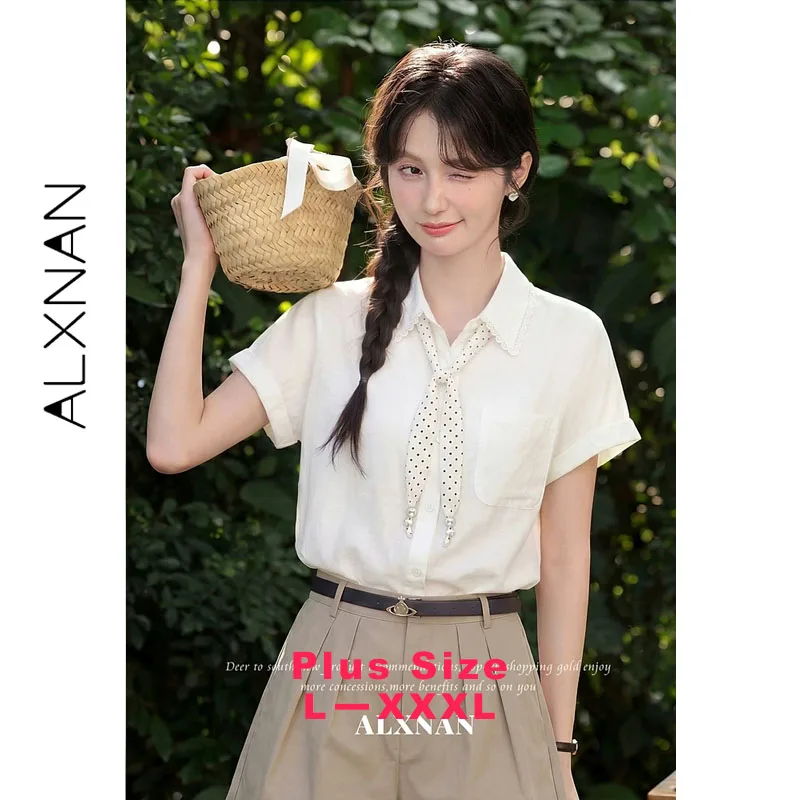 ALXNAN plus size Women's Short Sleeve Shirt Summer French Commuter Blouse 2026 Elegant Office Casual Tops with Free Tie D662116A
ALXNAN plus size Women's Short Sleeve Shirt Summer French Commuter Blouse 2026 Elegant Office Casual Tops with Free Tie D662116A