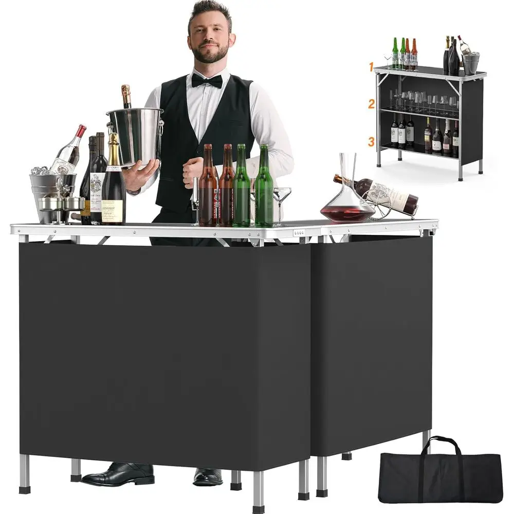 39 Mobile 3-Tier Bar Table with Black Skirt, Ideal for Parties, Events, and Outdoors
39 Mobile 3-Tier Bar Table with Black Skirt, Ideal for Parties, Events, and Outdoors